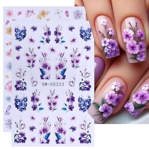 Flower Stickers Nail Art Decals 12PCS Summer Nail Art Designs with Tweezers Tulip Butterfly Leaf Florals Ladybug Decals 3D Self-Adhesive Manicure Simple Nail Stickers for Women Acrylic Nails Supplies - style: Summer Flower Styles