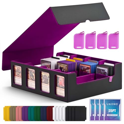 UAONO 4-Row 3000+ Trading Card Storage Box with Commander Display - color: Black&Purple, size: 4-row