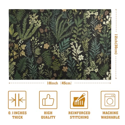 Black Sage Green Plant Placemats Set of 4 Vintage Botanic Fern Leaves Herb Floral Place Mats Rustic Farmhouse Linen Fabric Table Mats for Party Kitchen Dining Outdoor Indoor Decor - color: Black Sage Green Plant