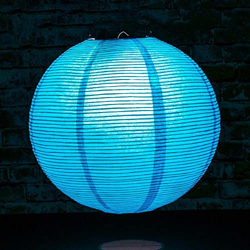 Quasimoon PaperLanternStore.com (5-Pack) 12 Inch Turquoise Blue Fine Line Premium Even Ribbing Paper Lantern, Extra Sturdy - color: Turquoise Blue Fine Line (5-pack), size: 12 Inch