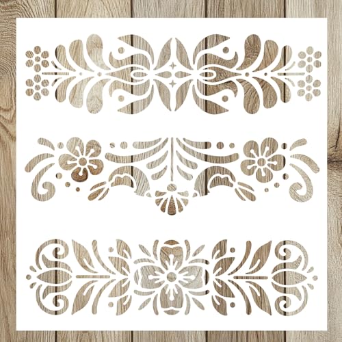 Floral Decorative Painting Stencil Templates, 12x12inch Floral Pattern Scandinavian Style Reusable Creative Stencils for Art, Walls, DIY Projects Versatile Paint Stencils