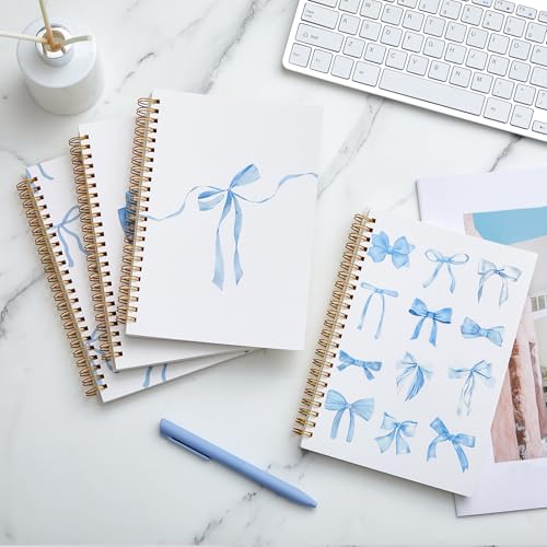 4 Pack Blue Bow Notebooks for Teen Girls & Women, Cute School Supplies, A5 - color: Blue, style: Bow Style