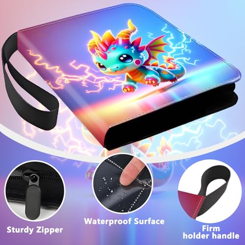 4 Pocket Trading Card Binder, Holds 400 Cards, Zipper Binder - color: Lightning Dragon