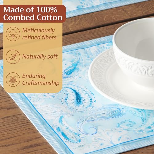 Maison d' Hermine Placemats Set of 4 Reusable 100% Combed Cotton (13"x19") - color: 009 - Paisley Blues, size: 13" X 19" (Pack of 4)