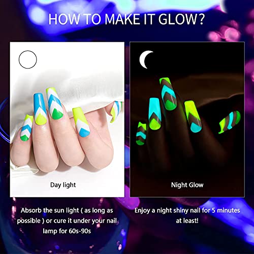 RARJSM Nail Art Gel Set, Glow In The Dark Gel Liner Nail Art Polish Luminous Design Nailpolish Neon Fluorescent Drawing Painting NailArt Polish Neon Colors - color: Yellow