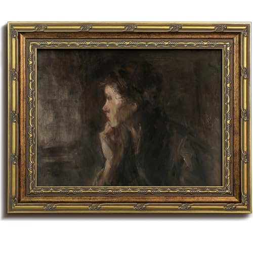 Vodefoad Vintage Woman Portrait Gold Framed Wall Art, Classical Woman Canvas Prints, Farmhouse Wall Decor, Woman Painting Art Print, Dark Moody Wall Art, Antique Lady Wall Art Artwork Pictures for Gallery Bedroom Kitchen Office Living Room Bathroom Decor