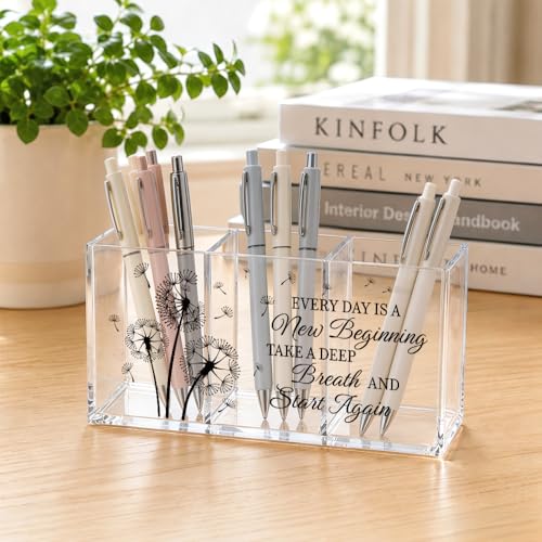 Every Day Is a New Beginning Acrylic Pen Holder 3 Compartments - color: Transparent054