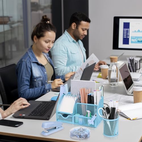 17 IN 1 Office Desk Organizer Set for Back to School Supplies Accessories - color: Blue