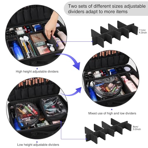 Relavel Extra Large Makeup Case, Professional Makeup Artist Bag Double Layer Compartment Cosmetic Travel Organizer Bag Makeup Brush Storage Holder with Adjustable Dividers and Shoulder Strap, Black - color: Black, size: Super Large