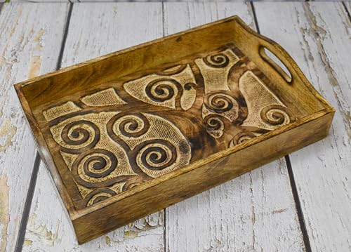 Rectangular Wooden Serving Tray, Wooden Plate, Tea/Drink Plate, Serving Tray for Dinner, Snack Tray | Size: 15 x 10 x 3.3 Inches - color: Wind Design - 15 X 10 Inch