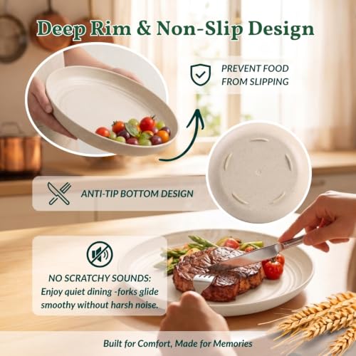 Homienly Plastic Dinner Plates, Wheat Straw Plates 11 Inch, Lightweight Unbreakable Plates Set of 8, Microwave Safe Plates, Deep Plates for Dinner - Beige - color: Beige, size: 11 Inch
