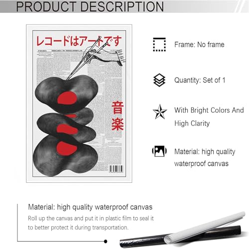 Japanese Retro Music Poster Vintage Vinyl Record Canvas Wall Art Funny Japan Exhibition Abstract Newspaper Prints Painting For Home Bedroom Dorm Living Room Wall Decor 24x36in Unframed - color: Multi 04 Unframed, size: 24L" x 36W"