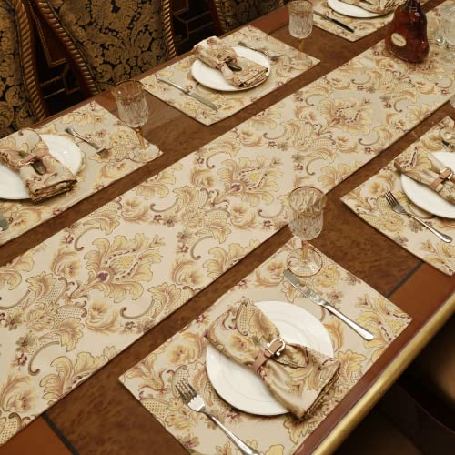 Loom and Mill Luxury Damask Floral Placemats Set of 6, Khaki, 12x18 in - color: Khaki, size: 6 Piece-12x18 inch