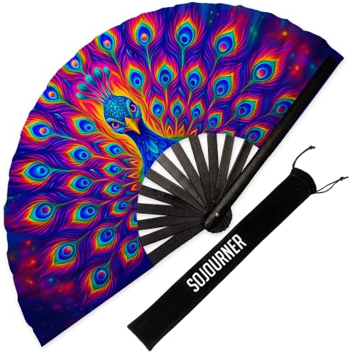 SoJourner Folding Rave Fan, Peacock - color: Peacock