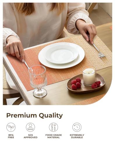 Leetaltree Woven Vinyl Fall Placemats Set of 4, Gradient Burnt Orange - color: D1- Gradient Orange-red, size: Set of 4