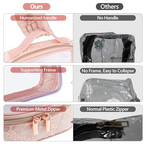 PACKISM Clear Makeup Bag Travel - TSA Approved Toiletry Bag, 2 Pack Pink - color: Beautiful Pink