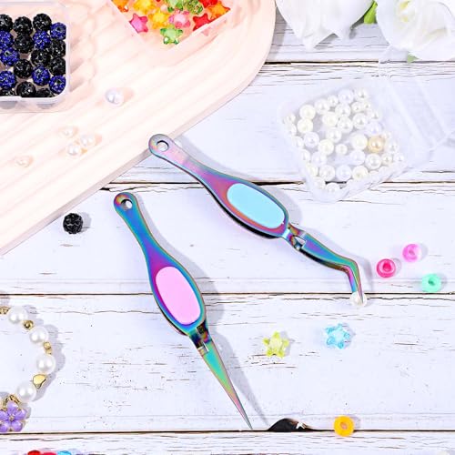 Ymapinc 2PCS Reverse Tweezers for Crafting, Curved & Straight Tips - color: Rainbow 2