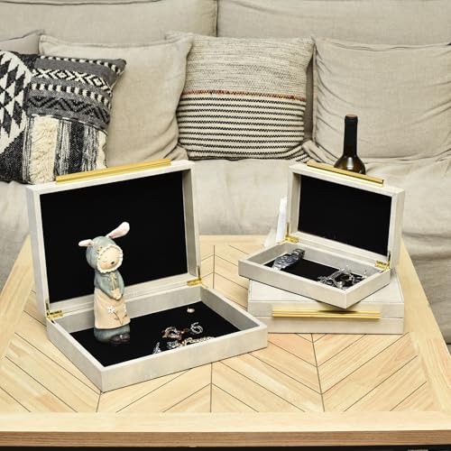 DECOR4SEASON Faux Shagreen Decorative Stackable Storage Boxes – Set of 3 - color: Ivory White, size: L