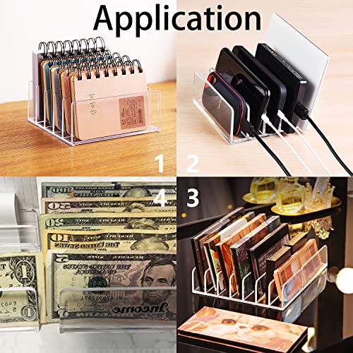 Acrylic Mail Organizer for Sorting Mail, Business Card 2Pack, 5 Slots Mail Holder for Desktop Shelf, Acrylic Mail Sorter for Desk Organzier, Clear Bill Money Divider for Cash Envelope,Set of 2