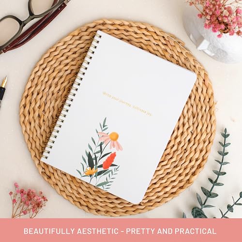 Happy Hoos® Aesthetic Spiral Notebook - 6.25" x 8.25" College Ruled Journal Notebook - Hard Cover Writing Journal for Work, School, Travel, More - Floral Notebook 8 Seasonal Designs (Joyful Journey) - color: Joyful Journey
