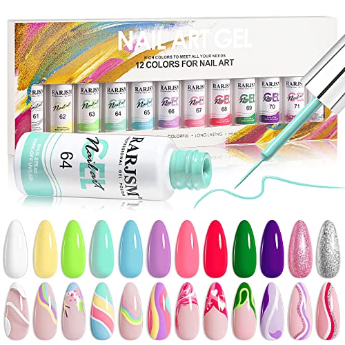 RARJSM Gel Liner Nail Art, Cotton Candy Collection Painting Gelpolish Set Wire Painting Drawing Gel for Nailart Design White Yellow Blue Purple Red Colors - color: Green