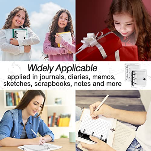 2 Sets Mini Transparent 3 Ring Binder Covers with Mini Binder Inner Paper Pockets Clear Soft PVC Notebook Closure Loose Leaf Folder Round Ring Cover Protector with Snap Button(White, Black)