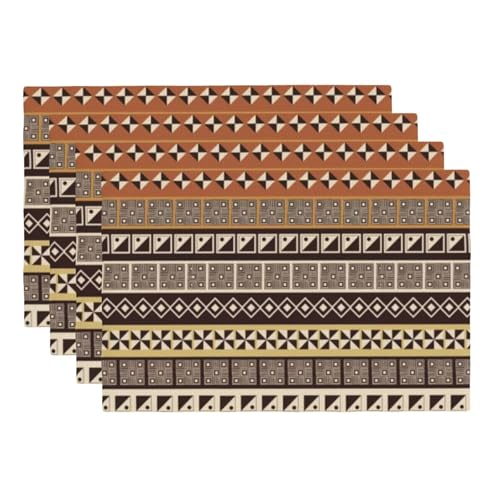 African Aztec Placemats Rectangle Linen Table Placemet Set of 4 - color: Beige, size: Set of 4