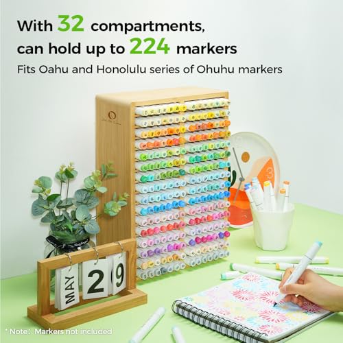 Ohuhu Bamboo Marker Organizer Hold 224 Markers for Honolulu Oahu Series - style: Rounded Corner Hold 224 Markers