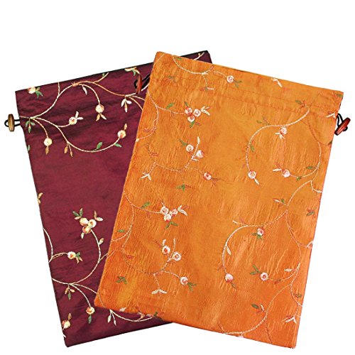 kilofly Embroidered Silk Jacquard Travel Bag, Lingerie & Shoes, Value Set of 2 - color: set2 E