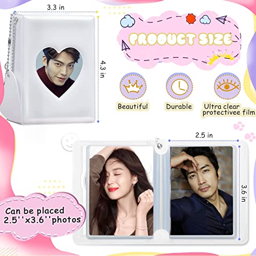 3 Inch Kpop Photocard Holder Book, Mini Photo Kpop Album Kpop Photocard Binder, Love Heart Hollow Kpop Photocard Binder Collector Book 32 Pockets Portable Photo Card Holder with Love Heart Pendant - color: White