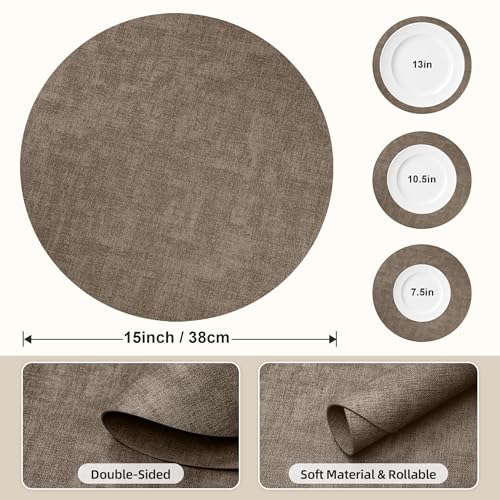 Placemats Set of 6, 15 Inch Round Faux Leather Place Mats - color: R-drak Coffee