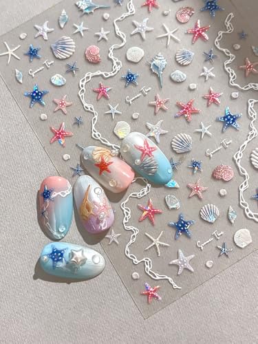 5D Embossed Under The Sea Stickers for Nail Art Jelly Fish Self-Adhesive Nail Art Decals for Women Nail Supplies Art Design Stickers (YT5942Te) - style: YT5942Te