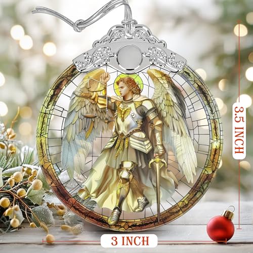 Christmas Ornaments, 3" Stained Glass Christmas Decor, Archangel Michael Ornaments for Christmas Tree, Christmas Tree Decorations, Gifts for Men, Perfect for Holiday Party, Window, Tree, Home Decor - color: Archangel Michael Ornament