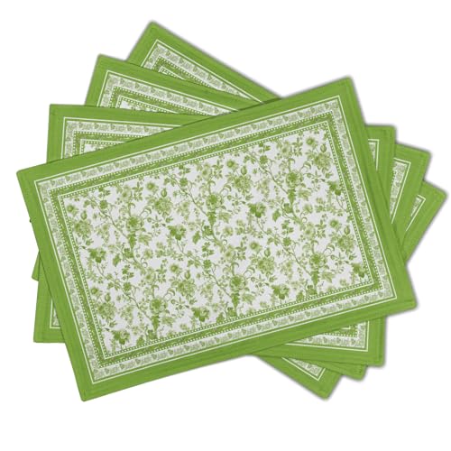 Green Floral Placemats Set of 4 Chinoiserie Boho Flowers Linen Fabric Rectangle Table Mat 12x18 Inch Washable Heat Resistant Outdoor Seasonal for Kitchen and Dining Table Decor - color: Green Leaf