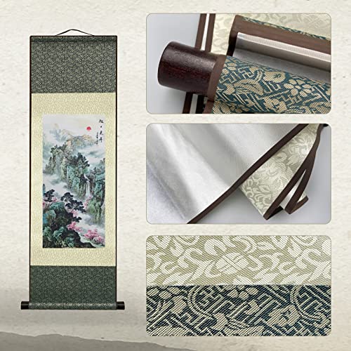 AtfArt Silk Scroll Painting, Waterfall River Landscape, 36.2x12in - color: A7