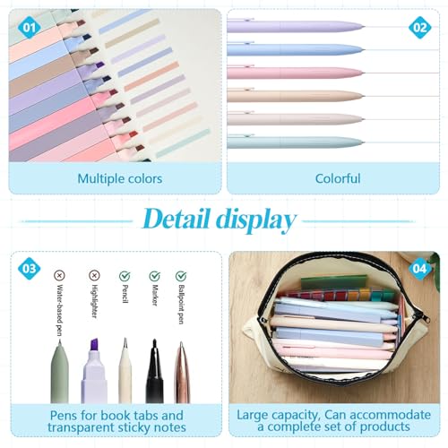 Gilprop Book Annotation Kit 8000 Pcs Transparent Sticky Tabs 12 Aesthetic Highlighters 6 Colored Pens 5 Black Gel Pens 1 Line Pen 4 Sticky Notes with Canvas Bag for Bible Gift Supplies(Classic)