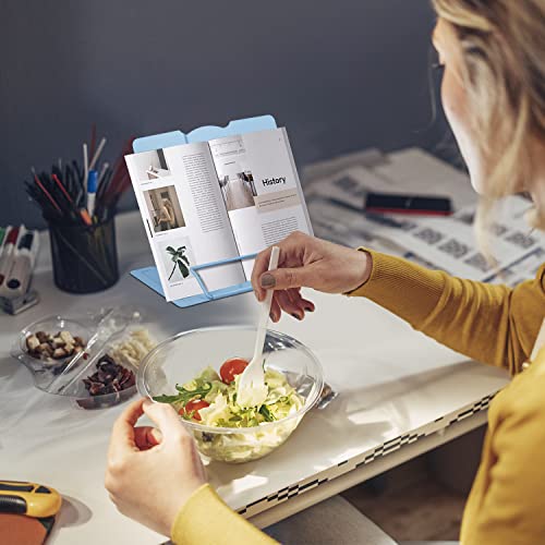Honagu Metal Desk Book Holder, Hands Free Adjustable Cookbook & Document Holder, Portable Bookstand for Music Books, Textbooks, Recipes, Tablets & iPads (Light Blue) - color: Light Blue