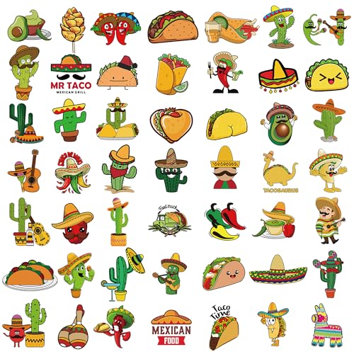 100Pcs Mexican Fiesta Stickers, Cinco de Mayo Sticker, Mexican Food Stickers Vinyl Waterproof Sticker for Adults Water Bottle Laptop Decor Cinco de Mayo Party Favors Birthday Gifts - color: Mexican