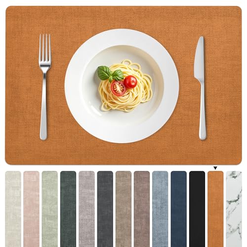 FROMHEART Faux Leather PU Placemats Set of 4 (Orange Grey,11.8" x 17") - color: Orange-grey, size: Set of 4