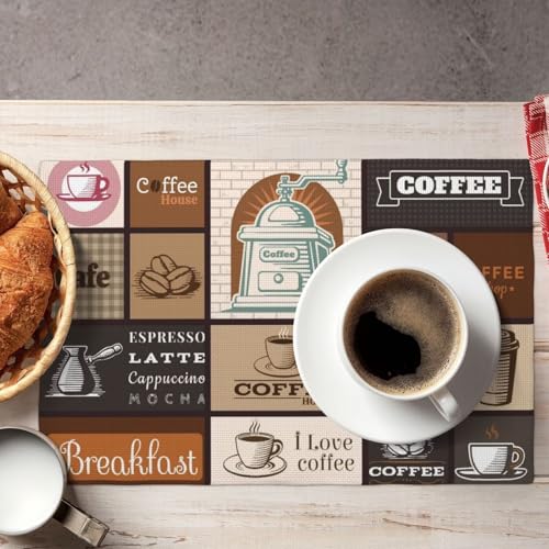 Brown Coffee Theme Placemats Washable Table Placemat Set of 4 - color: Brown Beige, size: Set of 4