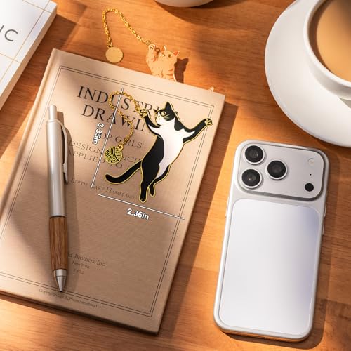 4 Pcs Cat Metal Bookmarks with Gold Chains and Charms