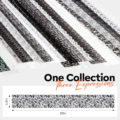 Modelones 20 Rolls Lace Nail Foil Transfer Aurora Flower Nail Art Stickers - color: White Black Aurora