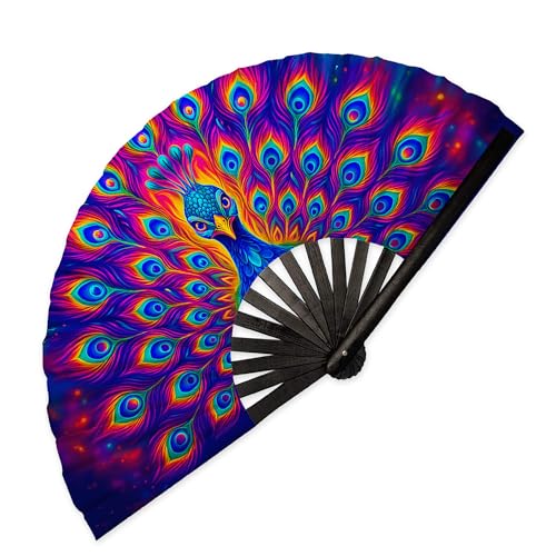 SoJourner Folding Rave Fan, Peacock - color: Peacock