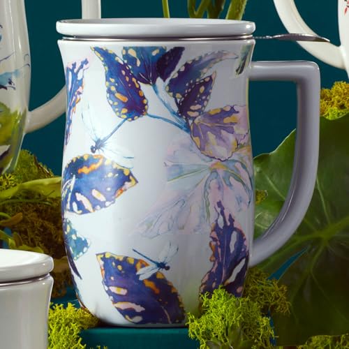 Tea Forte Ceramic Fiore Tea Cup with Infuser, Demoiselle, 14 oz - color: Demoiselle