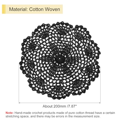 uxcell Lace Doilies, 4pcs 8" - Cotton Woven Round Crochet Coaster, Floral Design Fabric Handmade Placemat for Drink Wedding Party Decoration (Black) - color: Black
