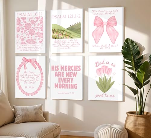 6Pcs Framed Pink Christian Canvas Wall Art - color: Pink Bible-Wrapped Canvas, size: 10"Lx8"W