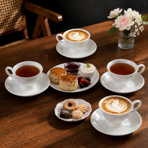 Fine Bone China Tea Cups and Saucers Set of 4, 4 oz - color: 4Pcs Royal Set, size: 4 Count (Pack of 1)