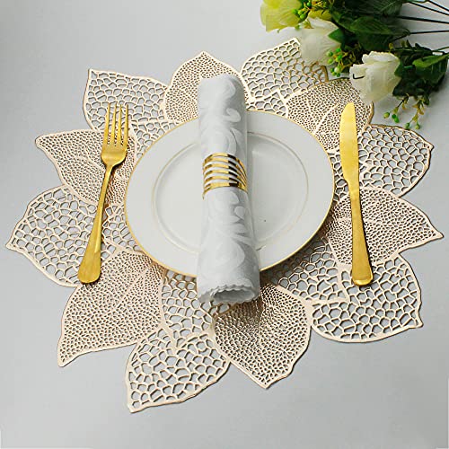 Gold Round Placemats for Dining Table Set of 6 Pressed Vinyl Metallic - color: A5/Hibiscus/Gold