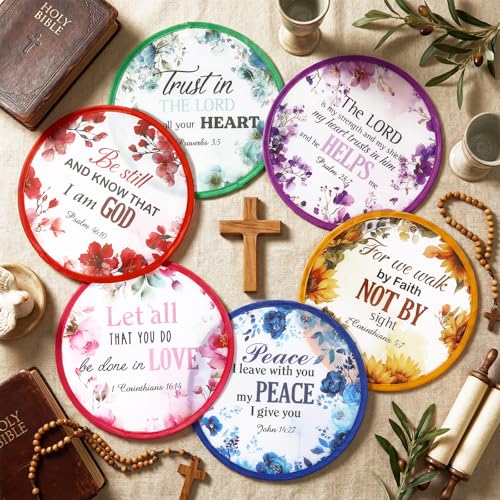 Gejoy 24 Pcs Christian Church Foldable Hand Fans Flying Disc 8 Style - color: Christian Church
