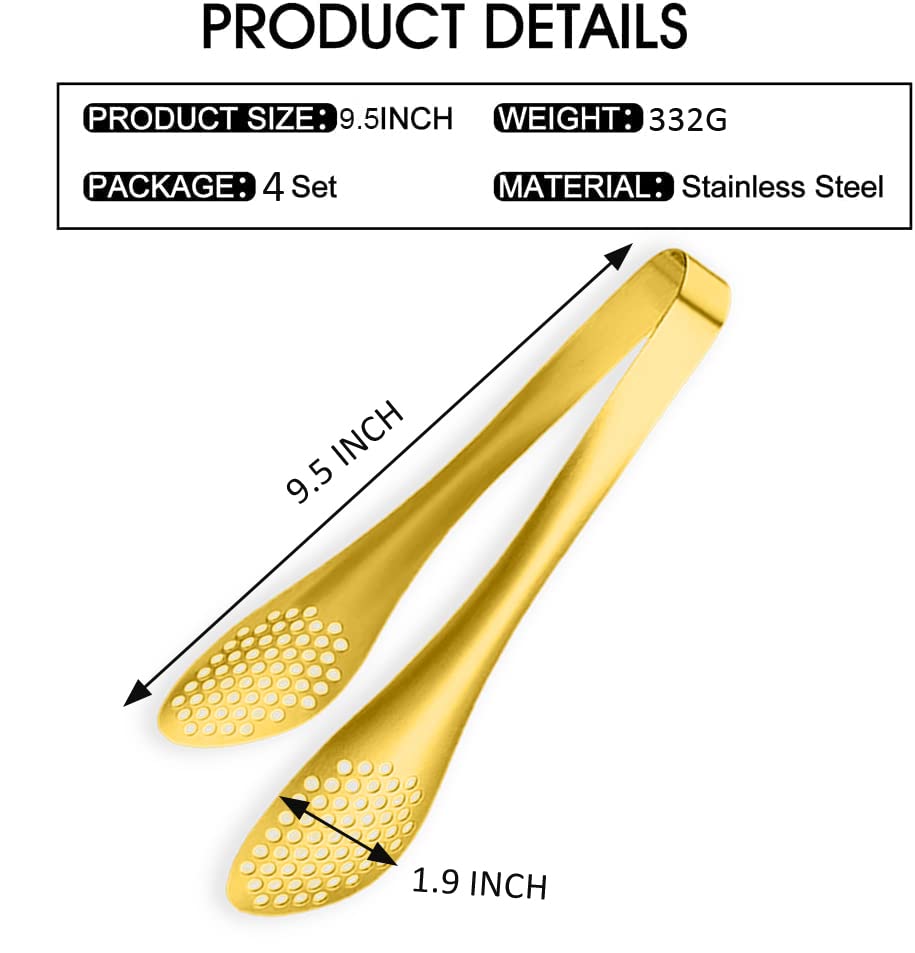4 PCS Serving Tongs Gold Tongs 9 Inch Serving Utensils Stainless Steel Serving Tongs for Salad Buffet Appetizer Dessert Tong for Food Parties - color: Gold, size: 9 Inch